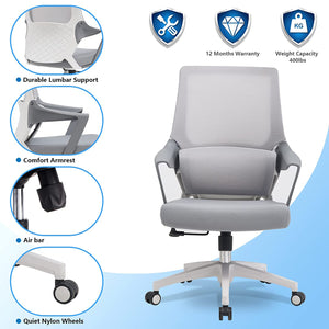 VOFFOV® Large Lumbar Support Modern Executive Office Mesh Chair, White