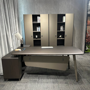 L-Shaped Executive Desk with File Cabinet Drawers