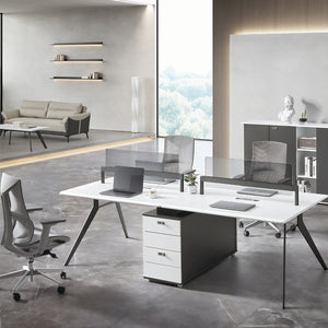 4 Person Benching Workstation with Glass Privacy Panel
