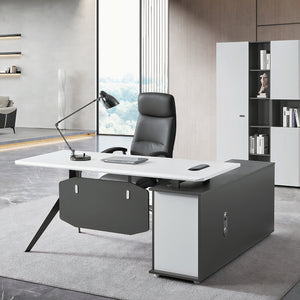L-Shaped Desk With Drawers and File Cabinet