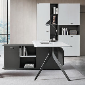 L-Shaped Desk With Drawers and File Cabinet
