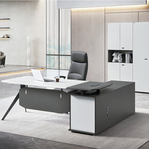 L-Shaped Desk With Drawers and File Cabinet Wide Workspace