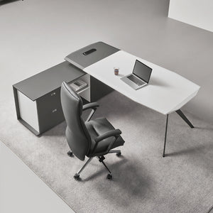 L-Shaped Desk With Drawers and File Cabinet Wide Workspace