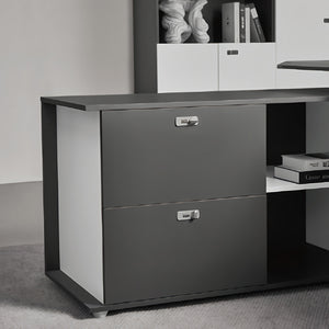 L-Shaped Desk With Drawers and File Cabinet Wide Workspace