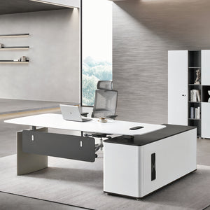 Adjustable Height L-Shaped Standing Desk With Storage Cabinet
