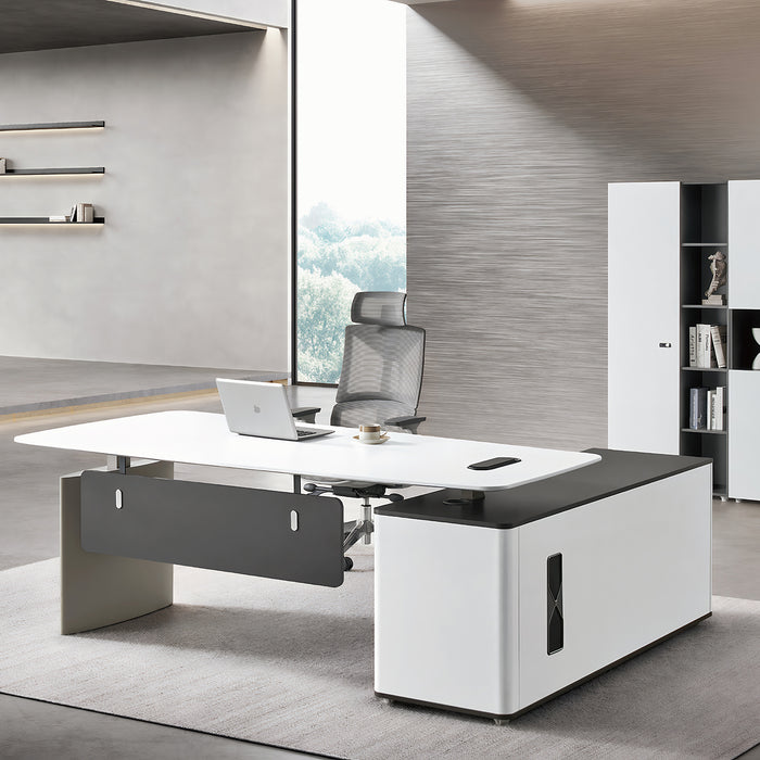 Adjustable Height L-Shaped Standing Desk With Storage Cabinet