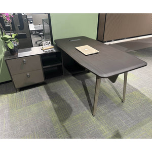 Modern L-Shaped Executive Desk with Drawers and File Cabinet