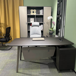 Modern L-Shaped Executive Desk with Drawers and File Cabinet