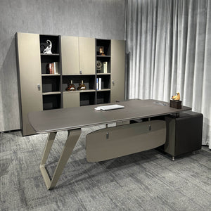 L-Shaped Executive Office Desk With Drawers, File Cabinet