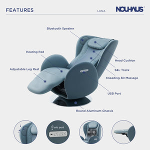 Nouhaus Luna Modern Heated Massage Chair Aqua Blue