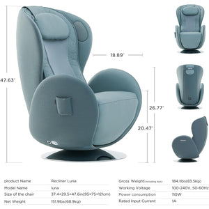 Nouhaus Luna Modern Heated Massage Chair Aqua Blue