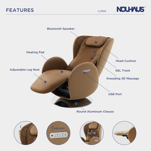 Nouhaus Luna Full Body Massaging Zero-Gravity Leisure Recliner Dark Caramel