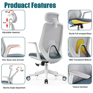VOFFOV® Ergonomic Office Chair with Adjustable Headrest Lumbar Support