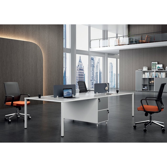 VOFFOV® 4 Person Workstation with White Leg