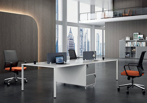 VOFFOV® 4 Person Workstation with White Leg