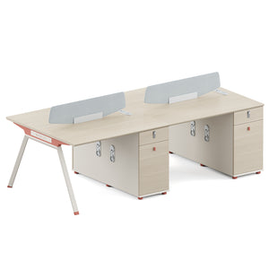 VOFFOV® 4-person Modular Office Workstation with Metal Legs, Drawer and Storage