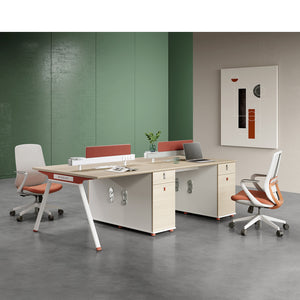 VOFFOV® 4-person Modular Office Workstation with Metal Legs, Drawer and Storage