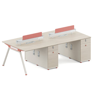 VOFFOV® 4-person Modular Office Workstation with Metal Legs, Drawer and Storage