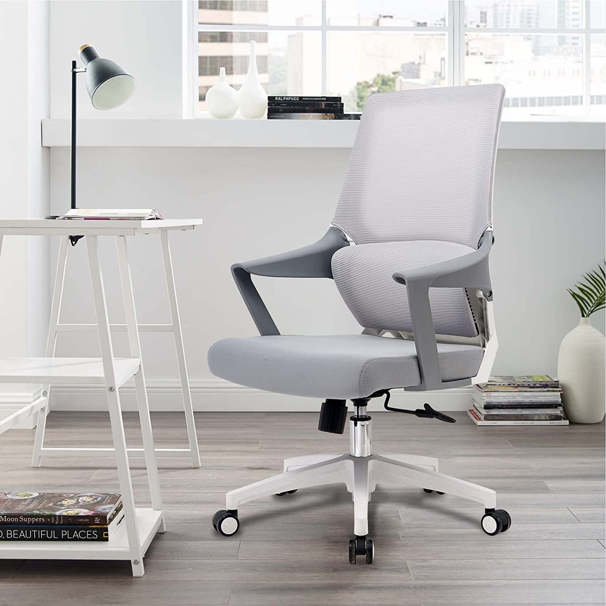 Large Lumbar Support Modern Executive Office Mesh Chair White VOFFOV