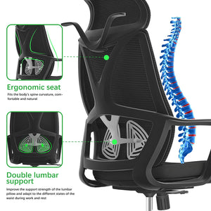 VOFFOV® Executive Office Chair Ergonomic Computer Desk Chair with Headrest Executive Chairs Adjustable Lumbar Support Mesh Chair (Hanger Rack), Black