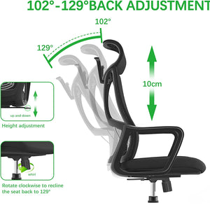 VOFFOV® Executive Office Chair Ergonomic Computer Desk Chair with Headrest Executive Chairs Adjustable Lumbar Support Mesh Chair (Hanger Rack), Black