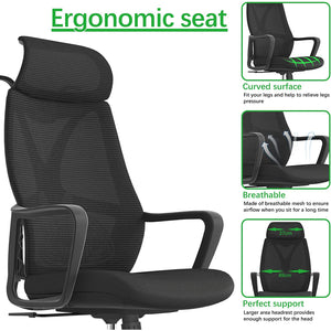VOFFOV® Executive Office Chair Ergonomic Computer Desk Chair with Headrest Executive Chairs Adjustable Lumbar Support Mesh Chair (Hanger Rack), Black
