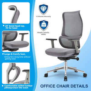 VOFFOV® Ergonomic White Office Chair with Lumbar Support