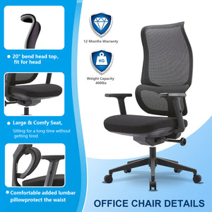 VOFFOV® Ergonomic Black Office Chair with Lumbar Support