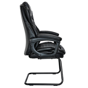 VOFFOV® Office Guest Chair All Day Comfort Ergonomic Lumbar Support, Bonded Leather, Black