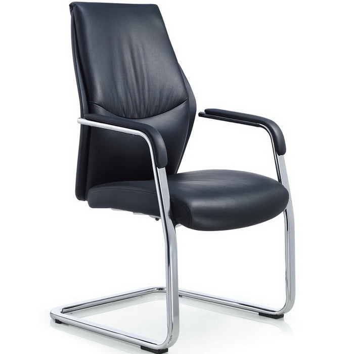 VOFFOV® Faux Leather Visitors Chair with Padded Arms&Sled Base Black