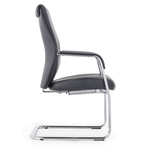 VOFFOV® Faux Leather Visitors Chair with Padded Arms&Sled Base Black
