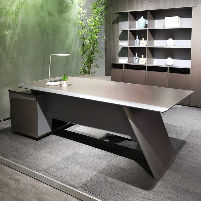 VOFFOV® Large Executive Desk With Fixed Side Table Gray 7.87 Ft