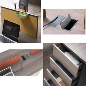 VOFFOV® Cluster of 4 Workstation Desk with 4 Attached Drawers