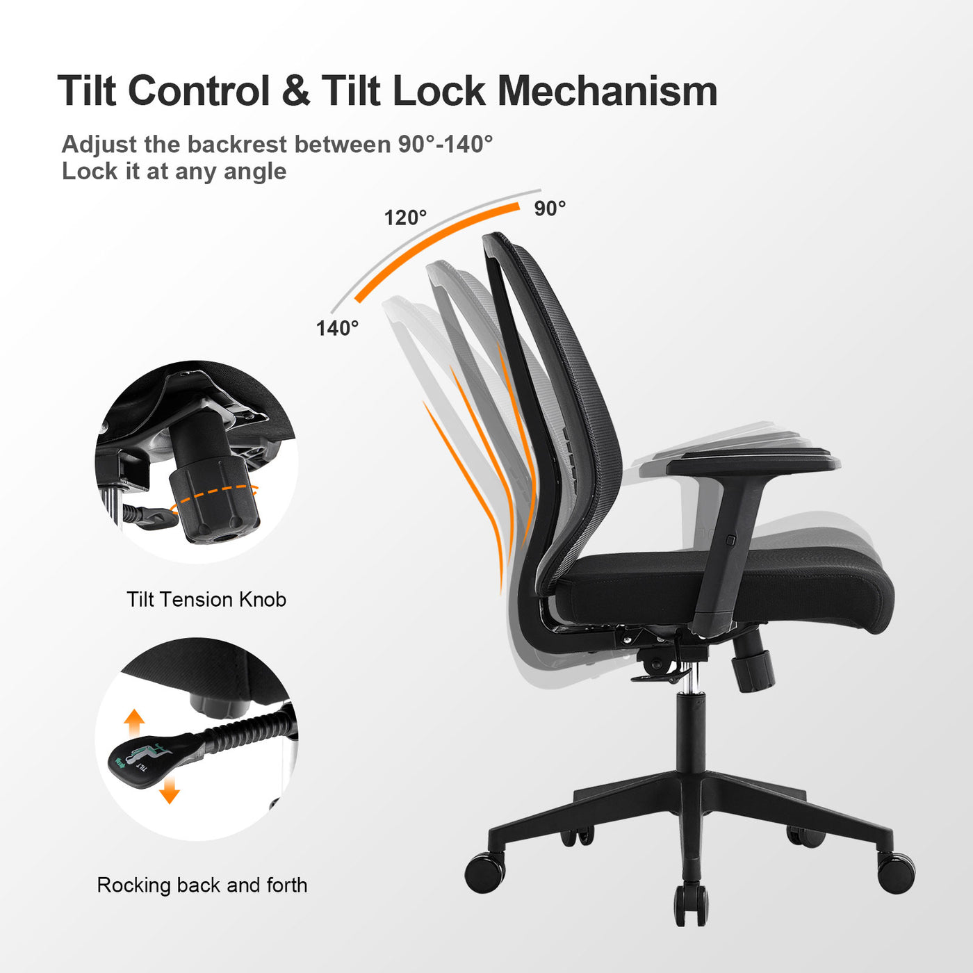 Office chair with seat clearance angle tilt adjustment