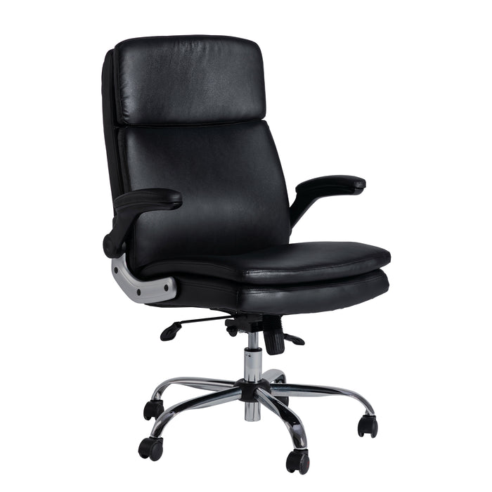 VOFFOV® Ergonomic Office Chair with Flip up Arms and Wheels Executive Office Desk Chairs Leather Black Computer Chairs