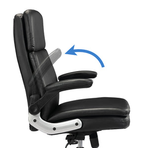 VOFFOV® Ergonomic Office Chair with Flip up Arms and Wheels Executive Office Desk Chairs Leather Black Computer Chairs