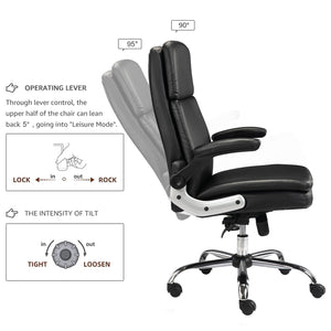 VOFFOV® Ergonomic Office Chair with Flip up Arms and Wheels Executive Office Desk Chairs Leather Black Computer Chairs