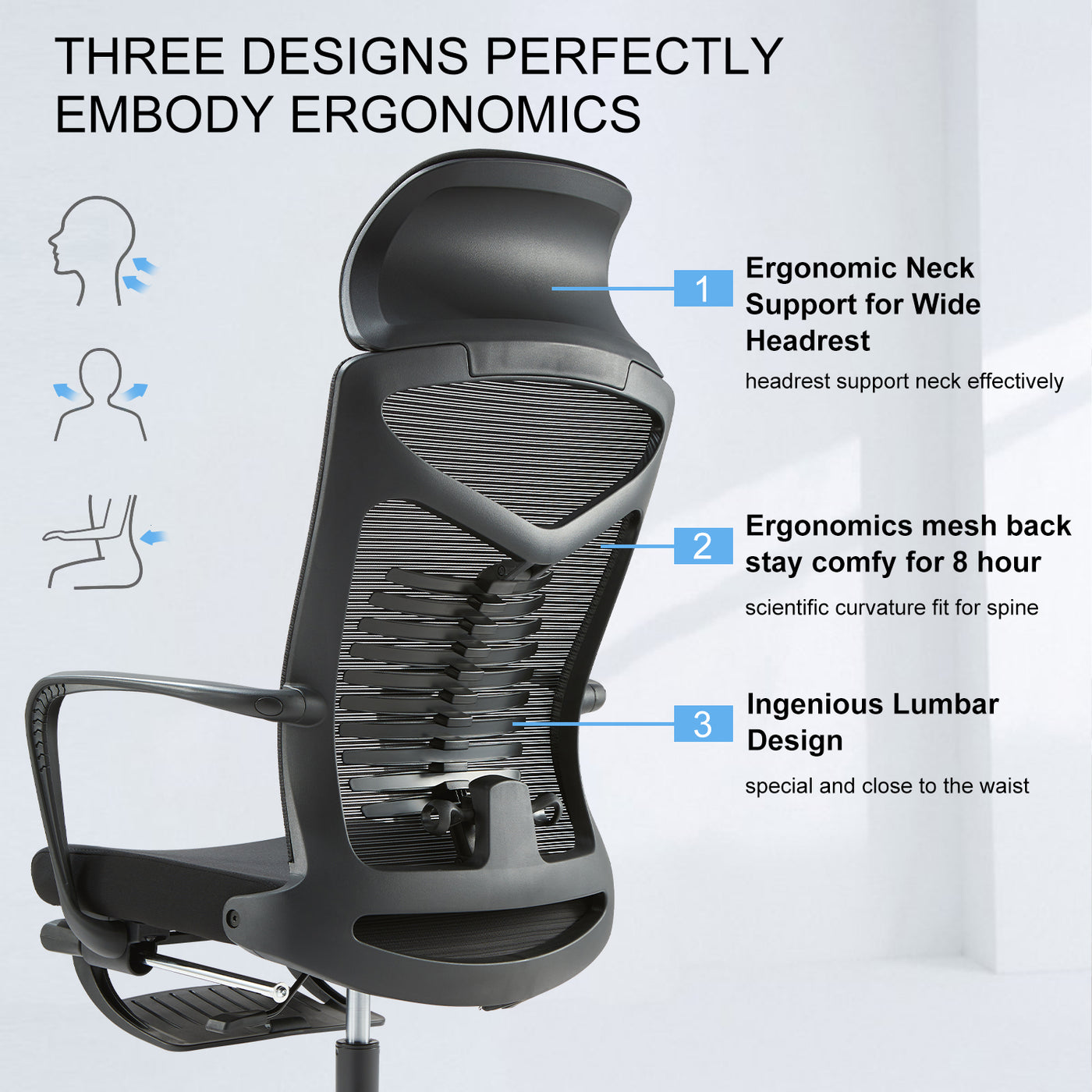 Recliner with lumbar sales and neck support