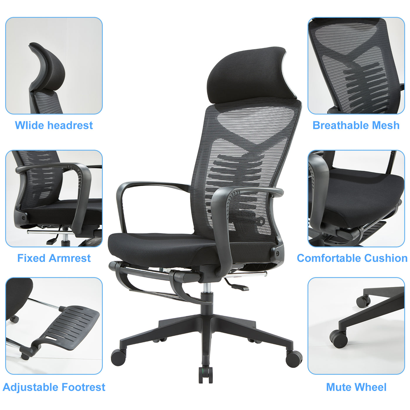 Fish Bone Shape Lumbar Support Ergonomic Chair with Headrest
