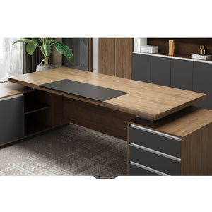 VOFFOV® Office L-Shape Executive Desk with 2 Side Tables