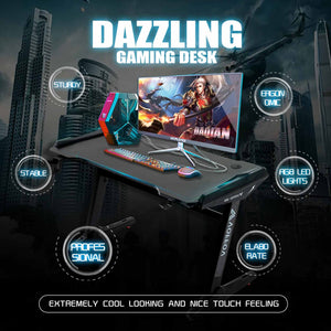 VOFFOV Gaming Desk w/ LED Lighting Black