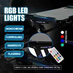 VOFFOV Gaming Desk w/ LED Lighting Black