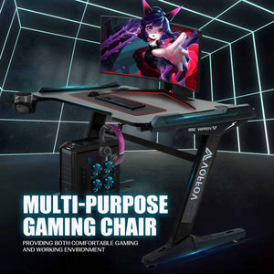 VOFFOV Gaming Desk w/ LED Lighting Black