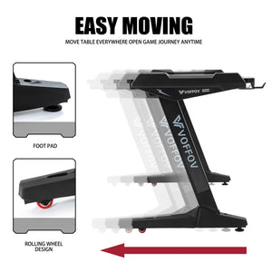 VOFFOV Gaming Desk w/ LED Lighting Black