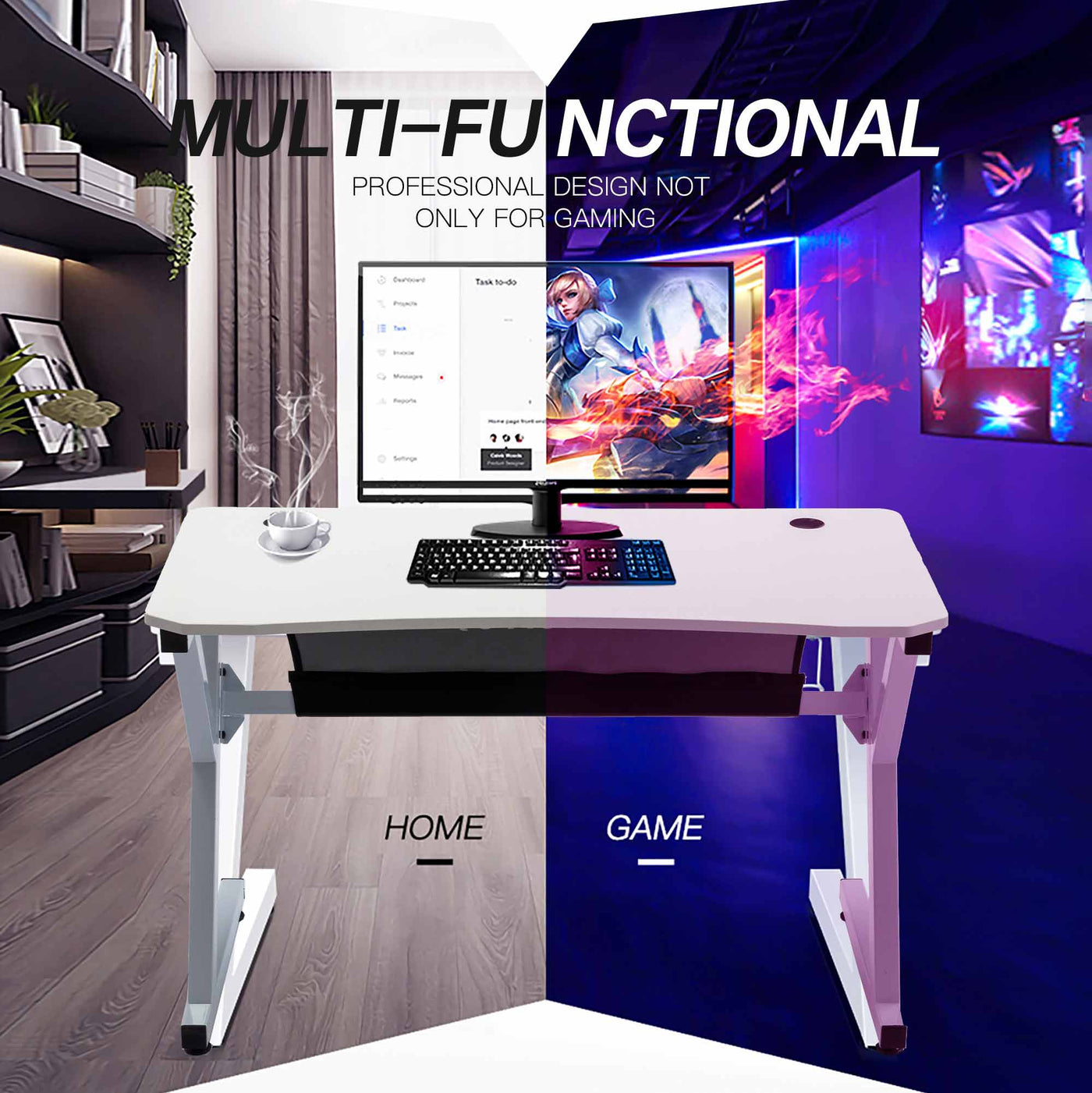 .com: Fly YUTING Gaming Workstation Desk The Ultimate PC mputer  Station Gaming Setup Workstation Chair Gaming tech Desk for Home Office,  Living Room, Bedroom, Dining,White : Home & Kitchen